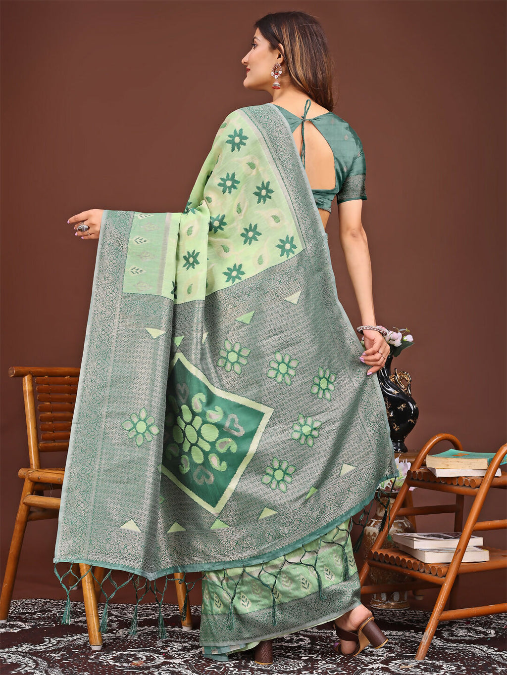 Shree Shyam Fashion Sajni Light Green Linen Cotton Saree