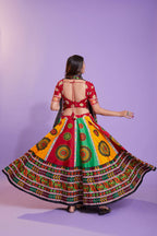 Multi Color Pure Cotton Hand Block Print Navratri Lehenga Choli with Dupatta - Raas