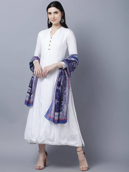 Myshka Women White Anarkali Kurta With Dupatta