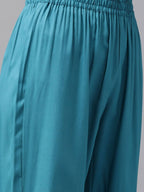 Yufta Women Teal Blue Solid Kurta with Trouser and Dupatta
