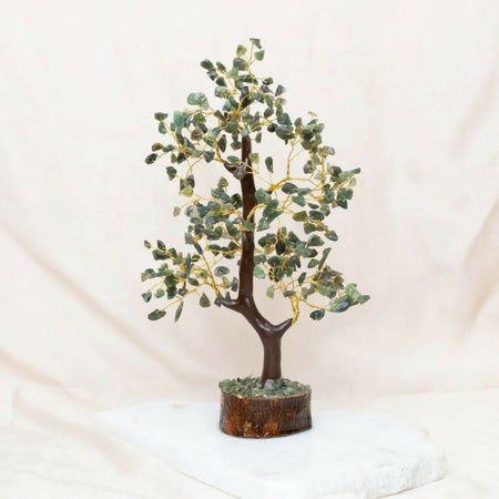 Indianvibez Bodh Green Aventurine Real Crystal Stone Tree With Wooden Base 300 Beads