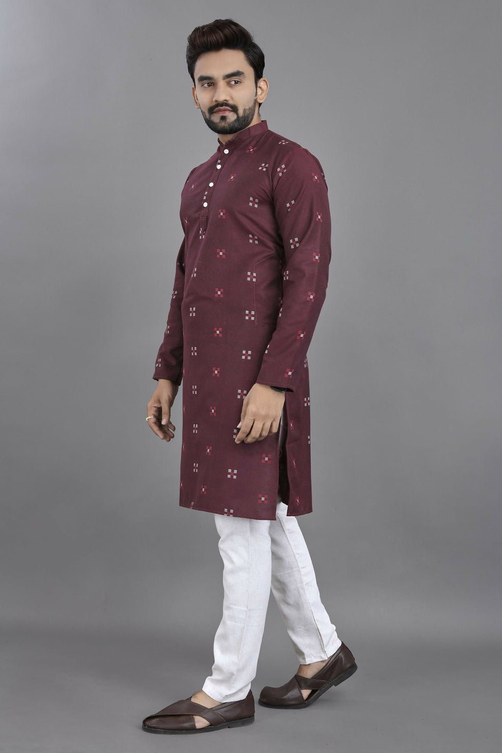 Anaita Purple Weaving Linen Cotton Straight Kurta