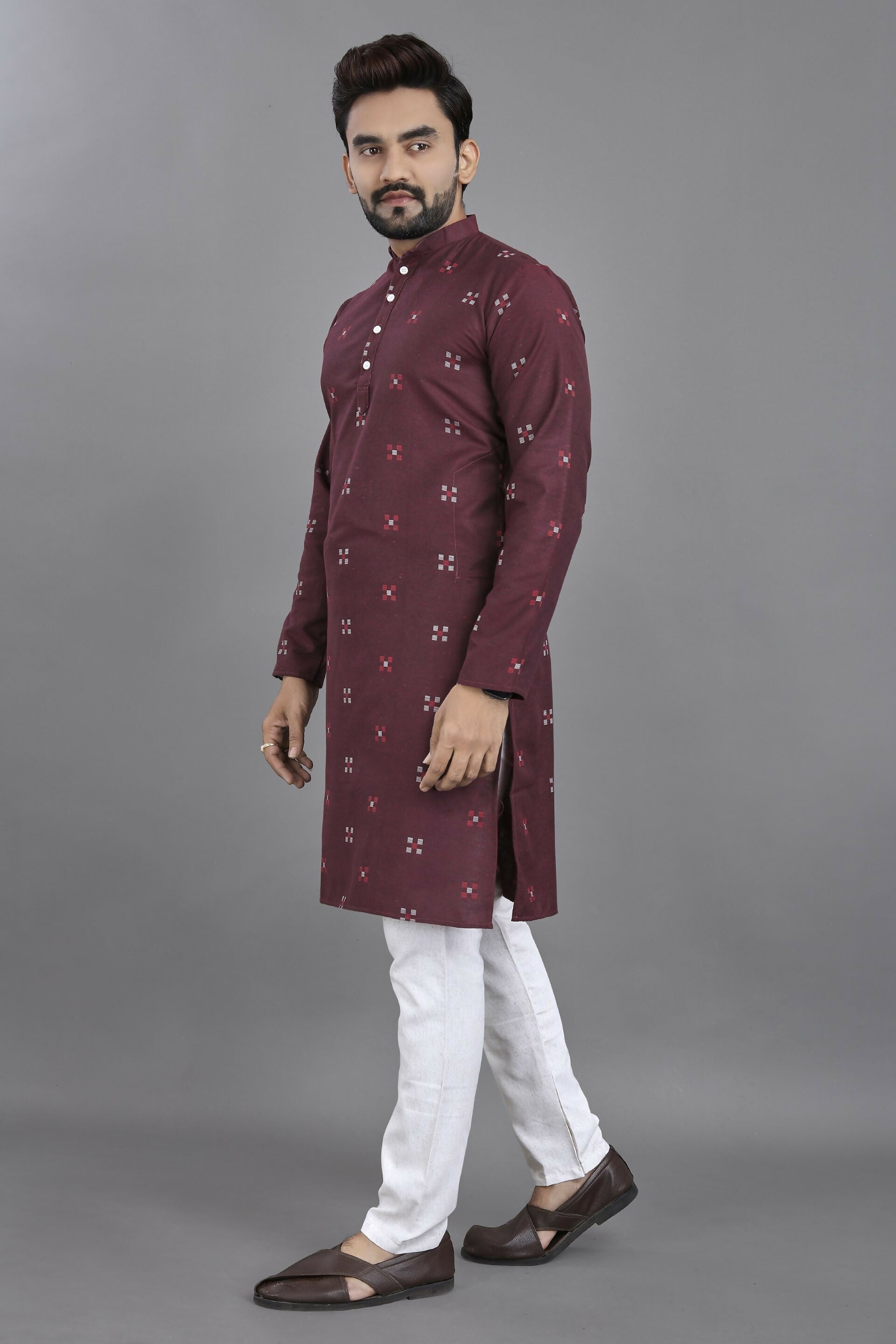 Anaita Purple Weaving Linen Cotton Straight Kurta