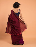 Suta Purple Maroon Colourblocked Cotton Acrylic Saree - Distacart