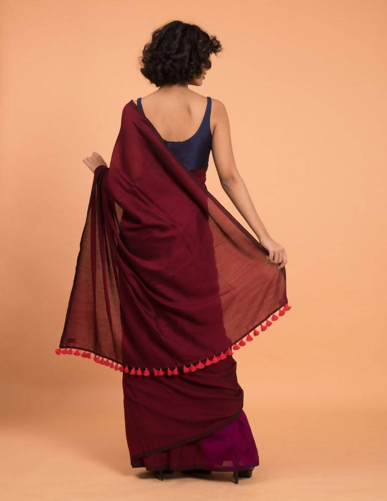 Suta Purple Maroon Colourblocked Cotton Acrylic Saree - Distacart
