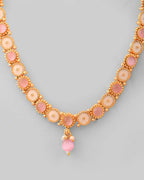 VOJ Gold Tone Pink Stone Studded Jewellery Set
