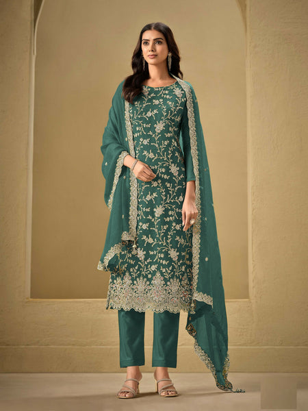 Anaita Teal Green Embroidered Silk Stitched Salwar Suit