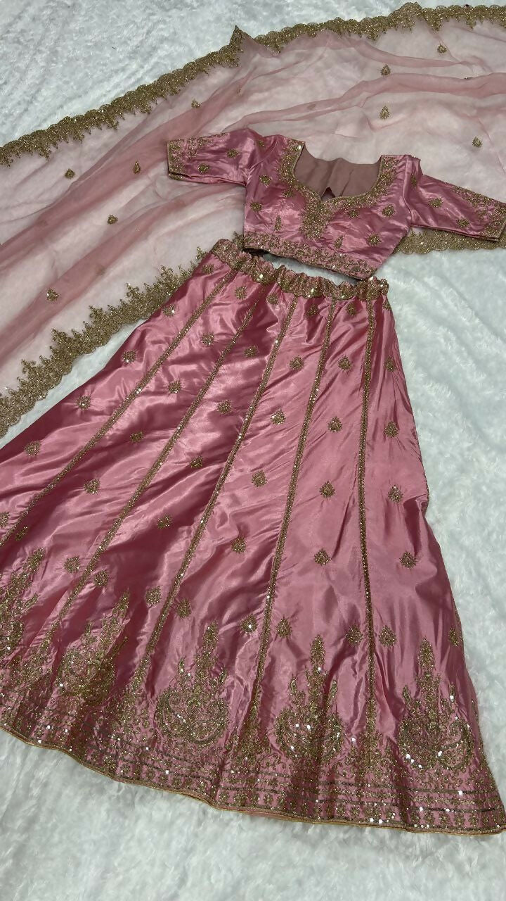 Jyoti Fashion Women's Onion Japan Satin Silk Sequins with Dori & Zari Embroidered Designer Lehenga Choli Set