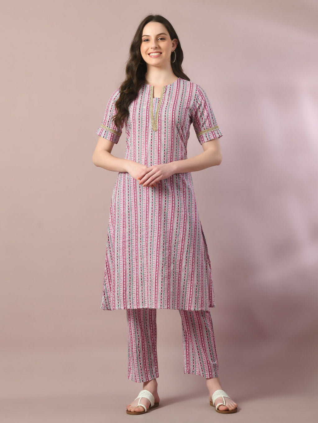 Myshka Women's Multi Printed Cotton Straight Party Kurta Set