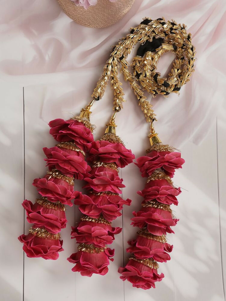 Ruby Raang Gold Gota Pati Work And Dark Pink Rosses With Black Thread & Golden Stones - Distacart