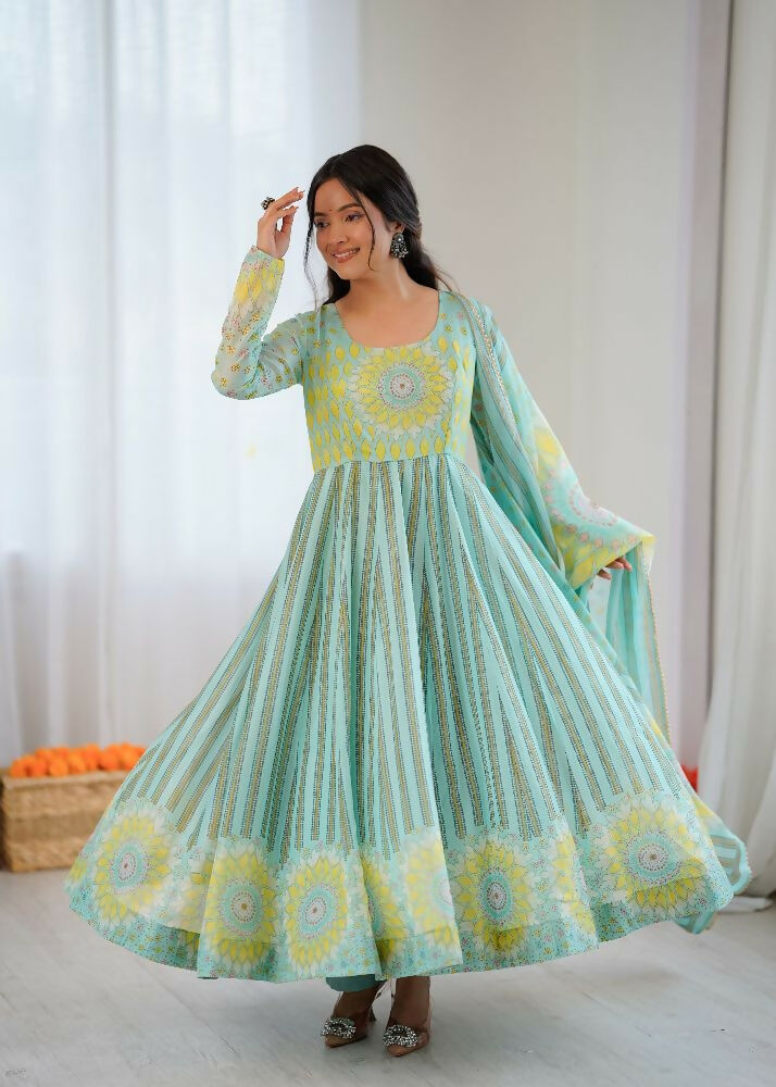 Teeya Creation Sky Soft Organza Digital Printed Party Wear Long Gown - Distacart