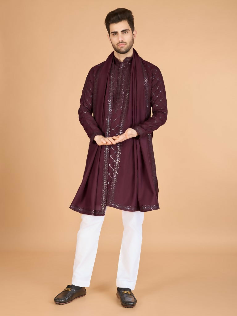 Vastranavya Maroon Exclusive Festival Wear Viscose Silk Thread & Sequence Embroidered Work Kurta with Dupatta