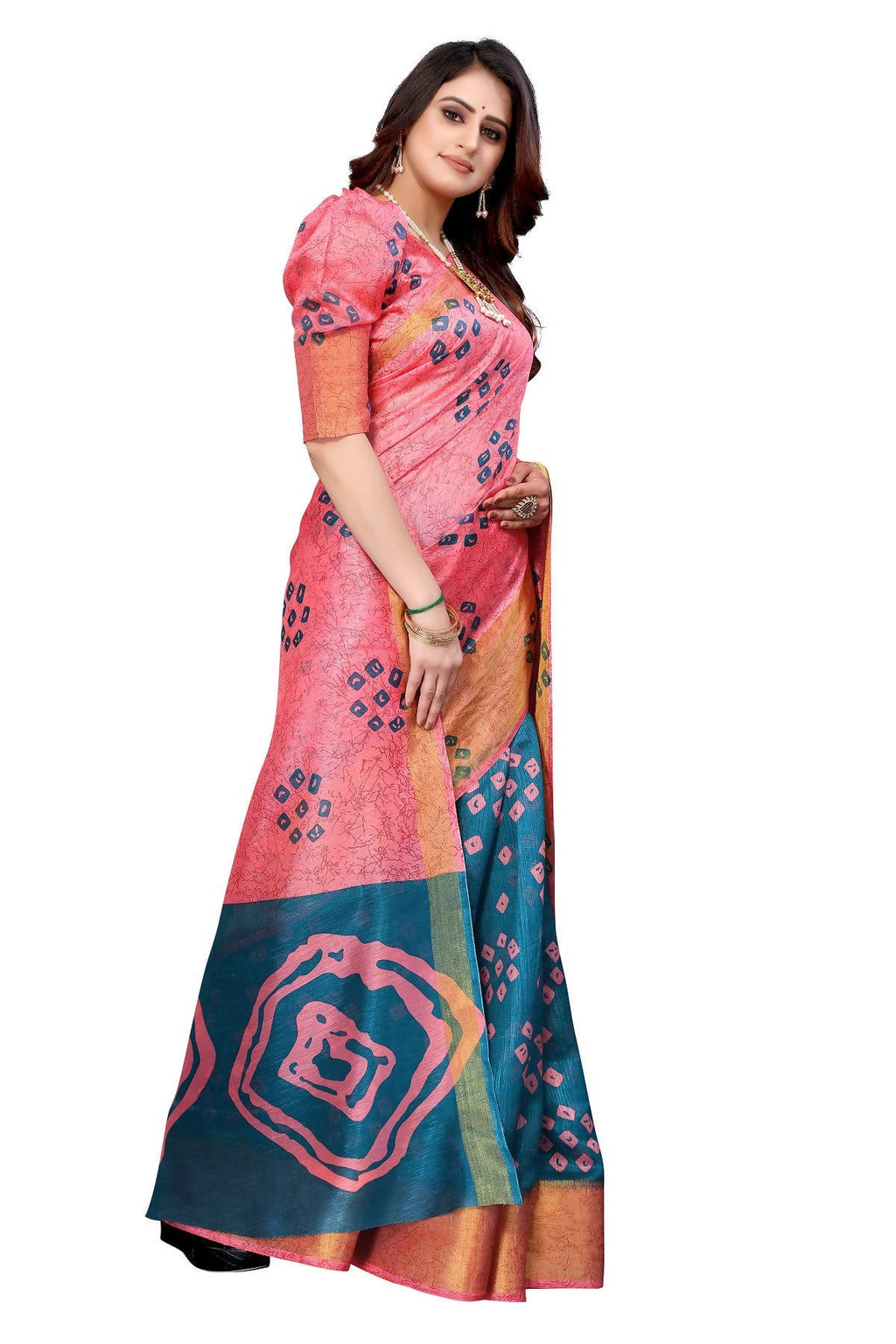 Vamika Ethnic Fire Rama Jari Border Linen Saree - Distacart