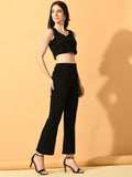 Myshka Women's Black Solid Top With Trousers