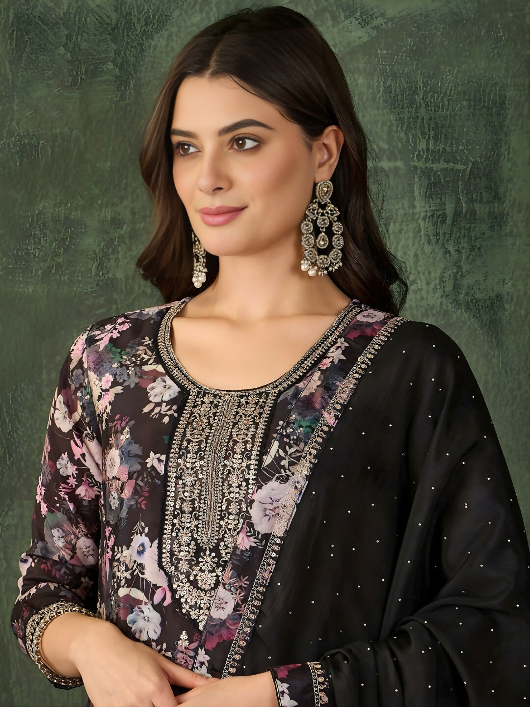 The52 Women's Beautiful Embroidery Work Chinon silk Fabric Straight Kurta Pant and Dupatta Set - Distacart