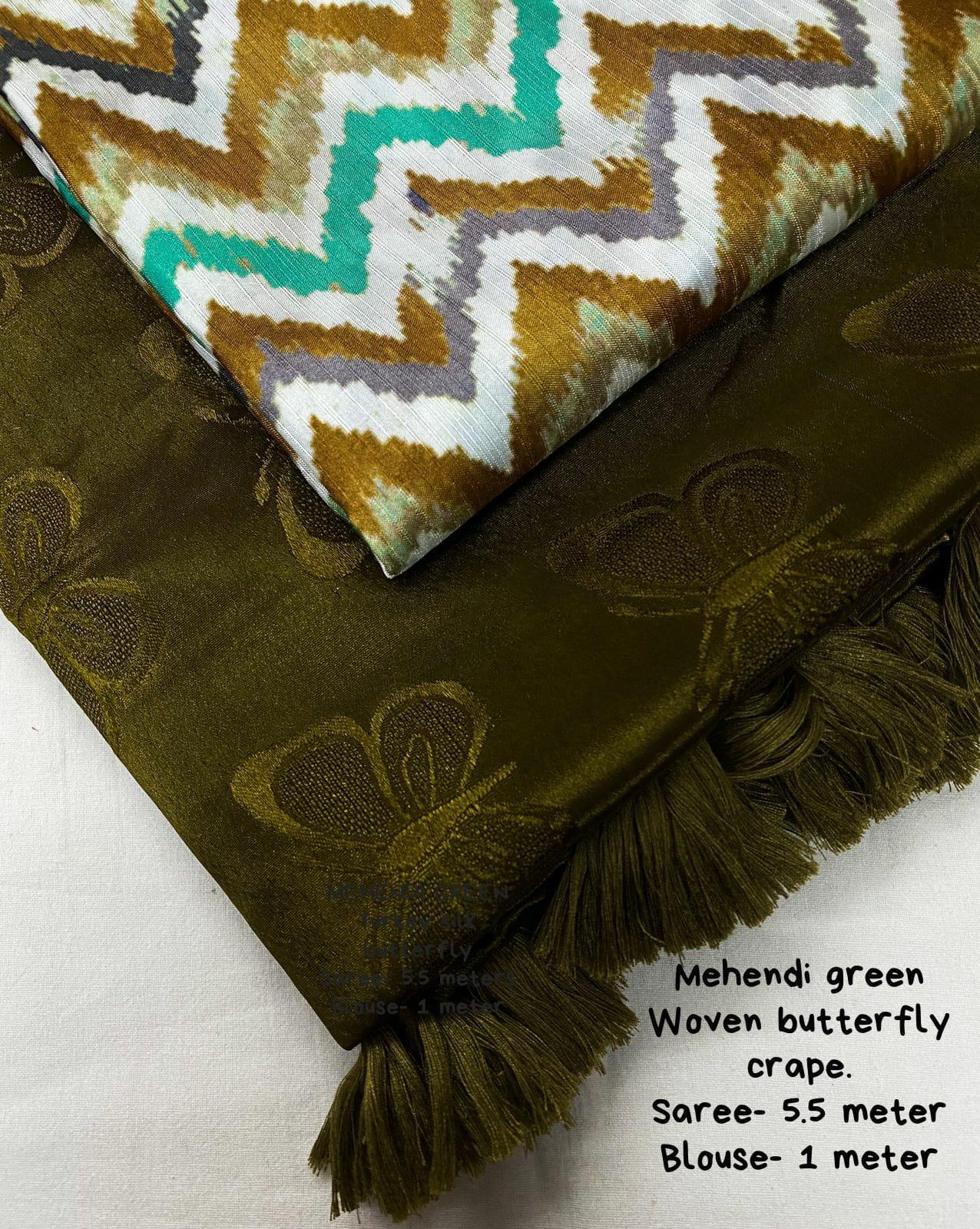 Mehndi Silk Blend Ethnic Motifs Saree with Unstitched Blouse - A2M