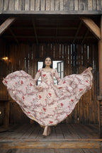 Aayaa Designer Printed Georgette Full Flare Gown With Dupatta - Multi Color - Distacart