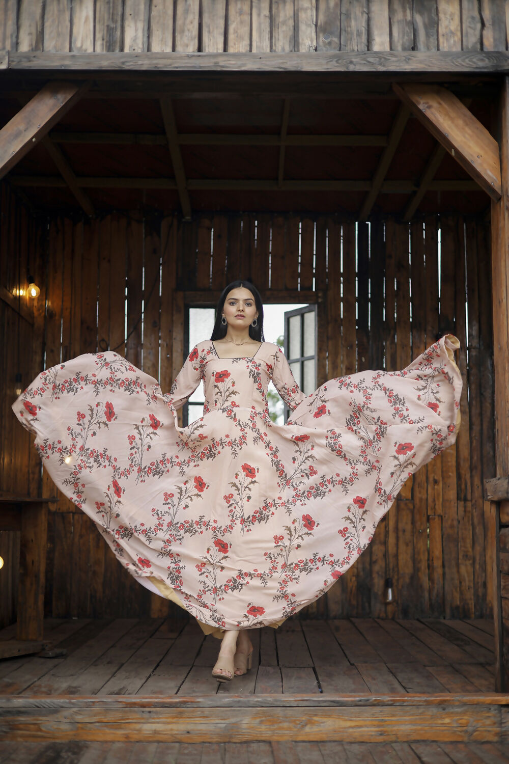 Aayaa Designer Printed Georgette Full Flare Gown With Dupatta - Multi Color - Distacart