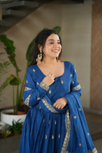 Teeya Creation Blue Color Chinon Silk Party Wear Long Gown - Distacart