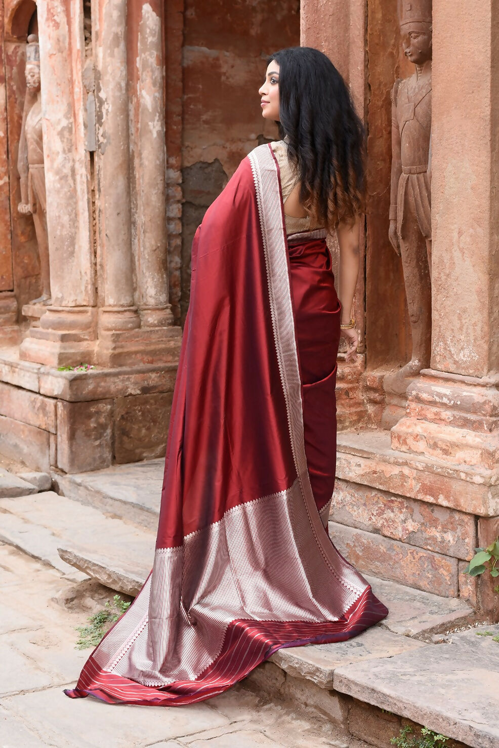 Joban Fashion Maroon Red Colour Banarasi Katan Pure Handloom Banarasi Silk Saree