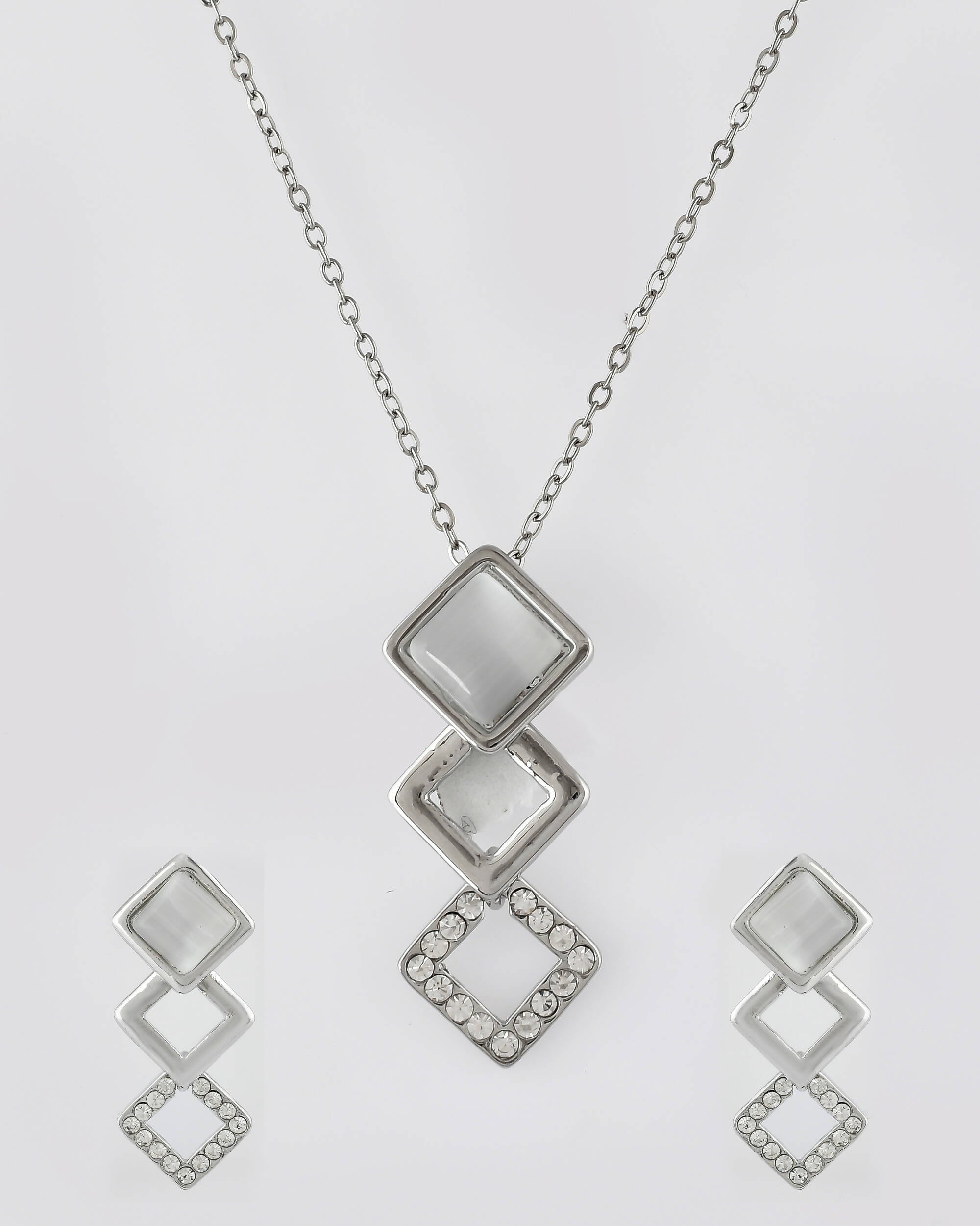 VOJ Stainless Steel Silver Silver Jewellery Set (Pack of 2)