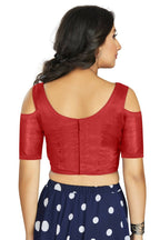 Aastha Fashion Women's Red Art Silk Cold Shoulder Sleeve Readymade Blouse