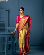 DEIANA'S Beautiful Designer Golden zari Soft Lichi Silk Saree - Yellow
