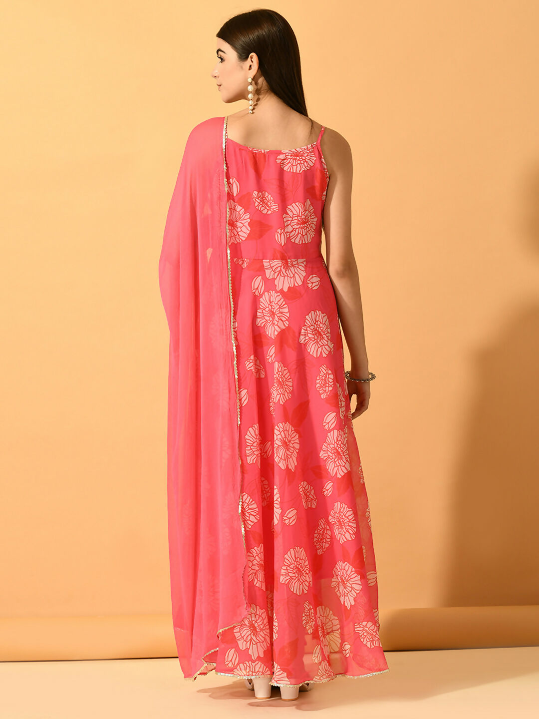 Myshka Women's Pink Festive Flared Anarkali Kurta With Dupatta sets