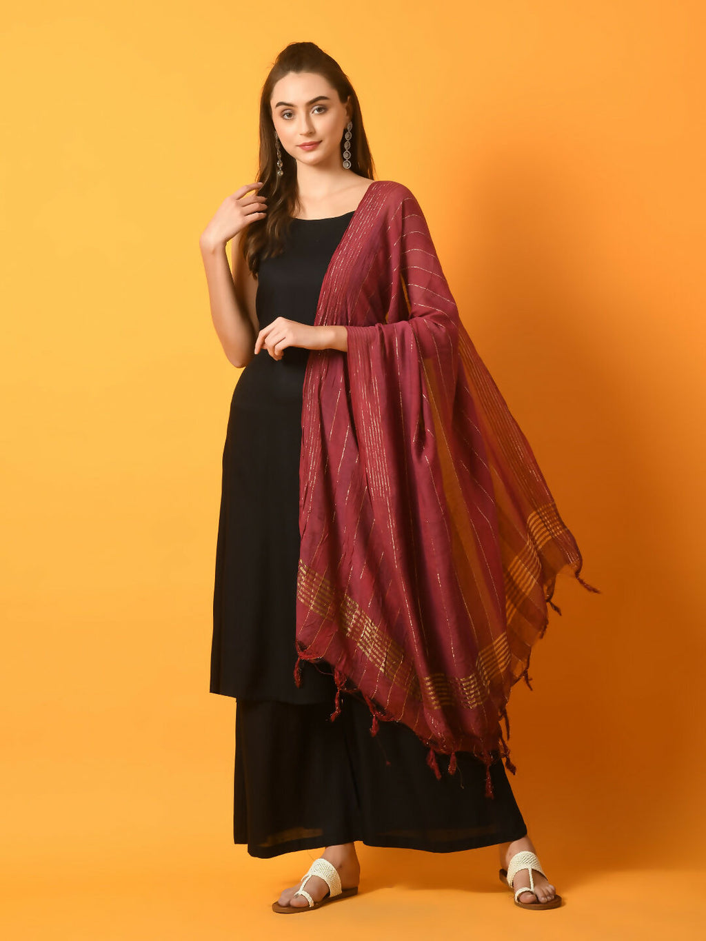Myshka Women's Black Solid Anarkali Party Kurta Set With Dupatta