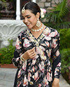 Vaasva Women's Chinon Emboidered Angrakha Anarkali Set With Solid Pant & Solid Embroidered Dupatta