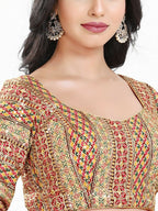 Joban Fashion Pink Multi Silk Padded Blouse With Sweetheart Neck 3/4 Sleeves - Distacart