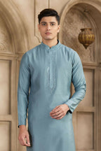 Raivat Ethnic Banarasi Art Silk Mirror Work Kurta Pajama In Grey Colour