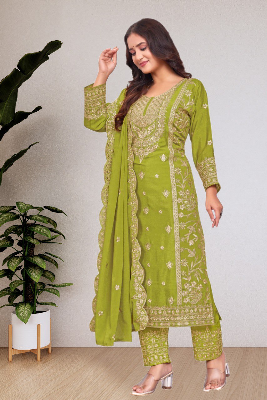Lehenga Mart Designer Salwar Suit For Women or Girls - Olive Green