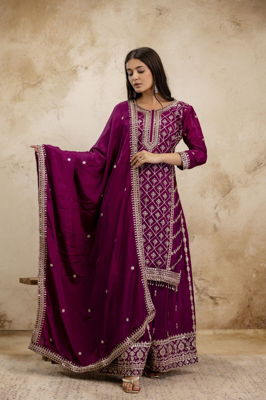 Lehenga Mart Designer Sharara Suit For Women or Girls - Wine - Distacart