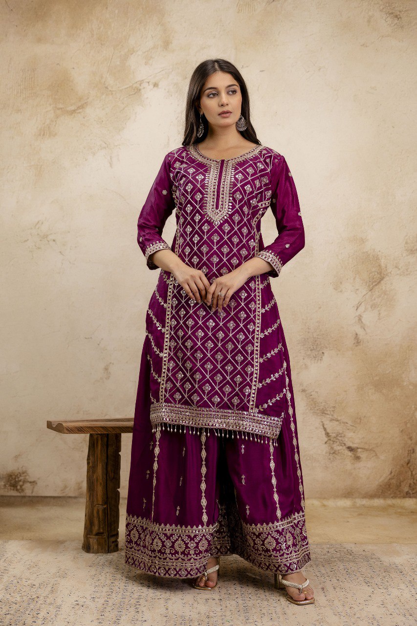 Lehenga Mart Designer Sharara Suit For Women or Girls - Wine - Distacart
