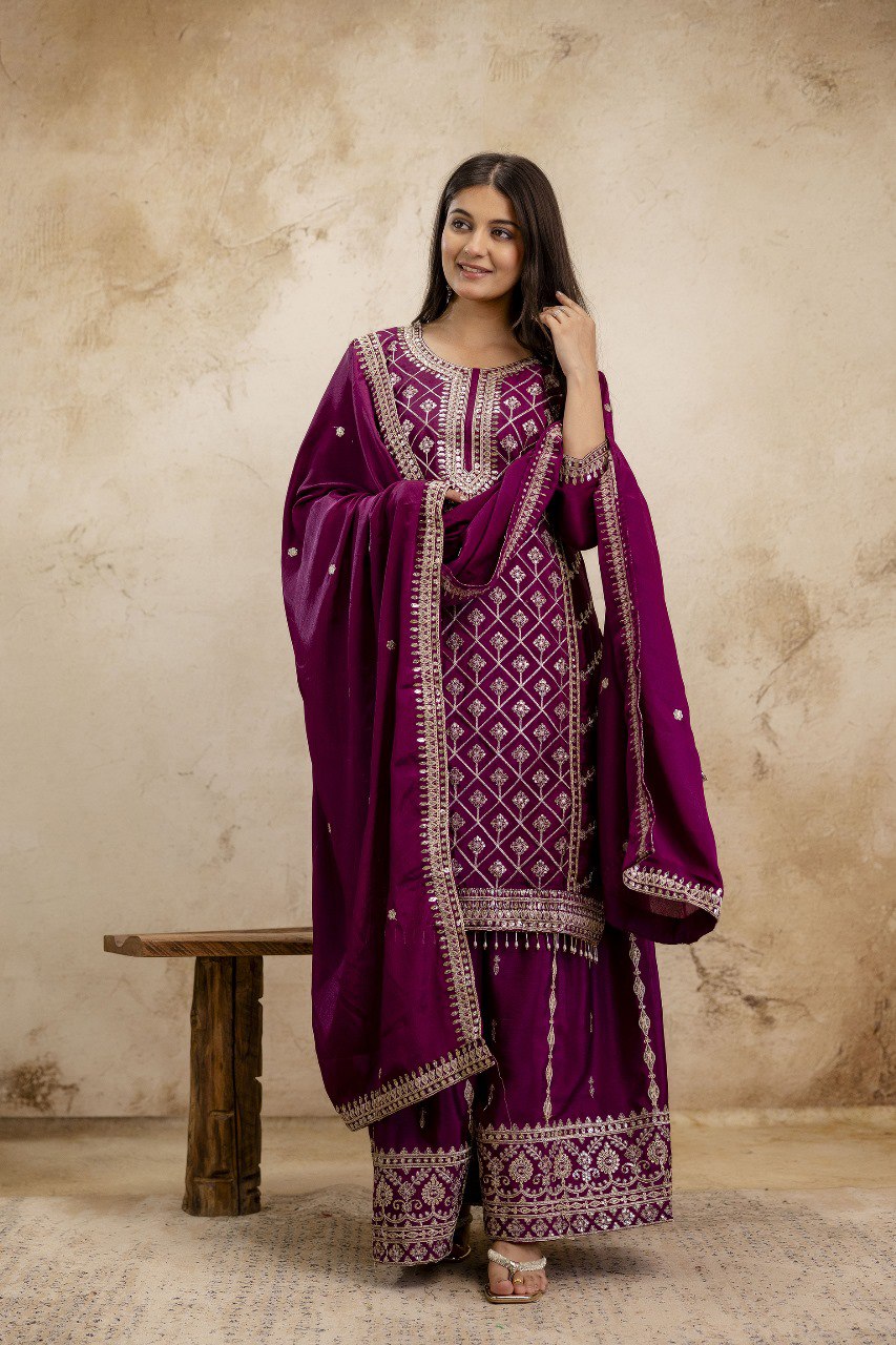 Lehenga Mart Designer Sharara Suit For Women or Girls - Wine - Distacart