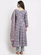 Rudra Bazaar Grey Printed Anarkali Suit Set With Dupatta - Distacart
