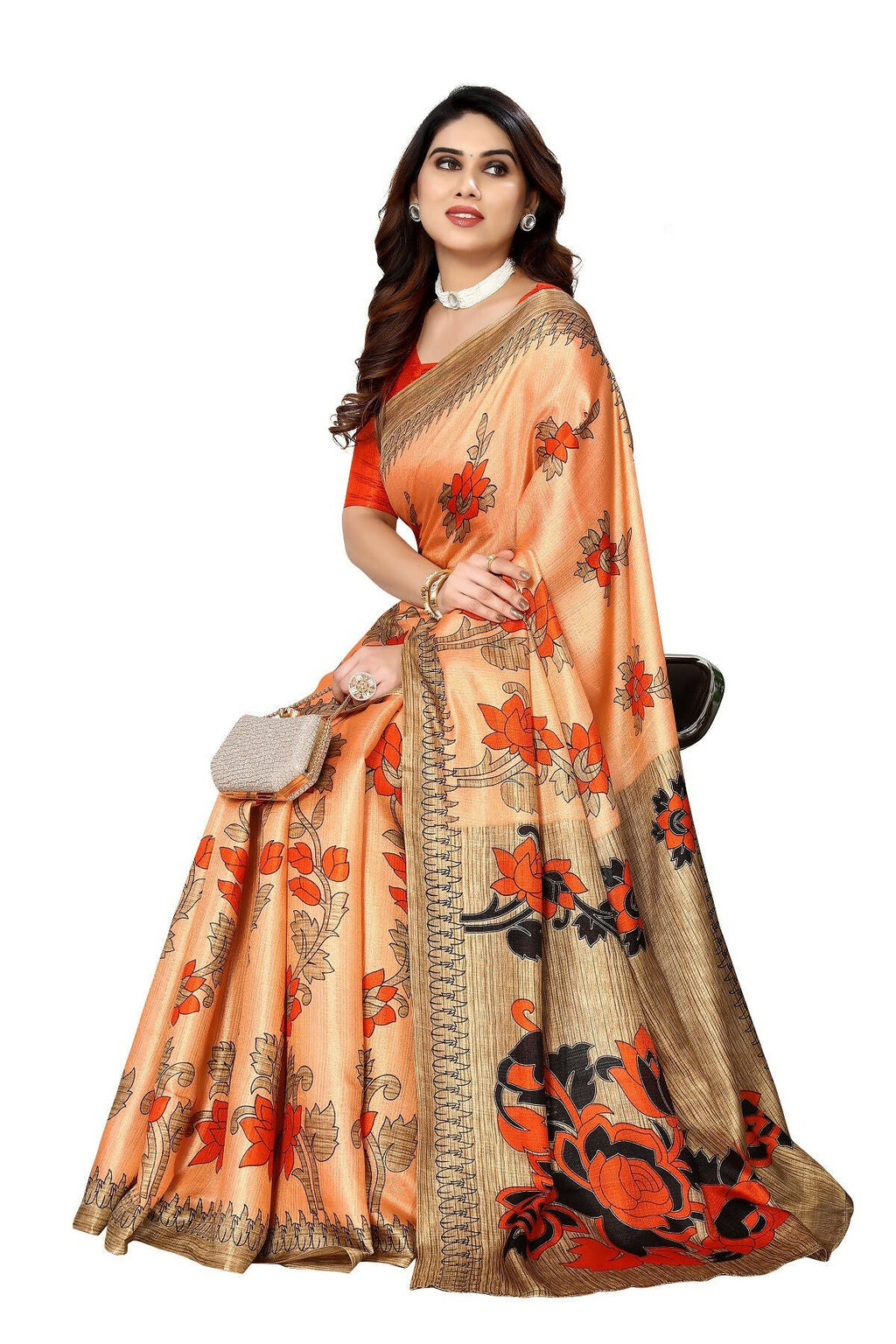 Vamika Orange Printed Art Silk Saree