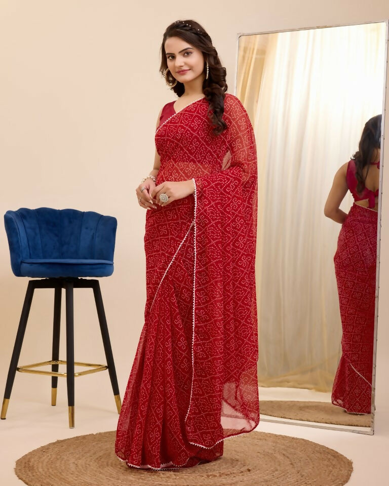 Maroon Georgette Designer Printed Ready To Wear Saree - Ibiza