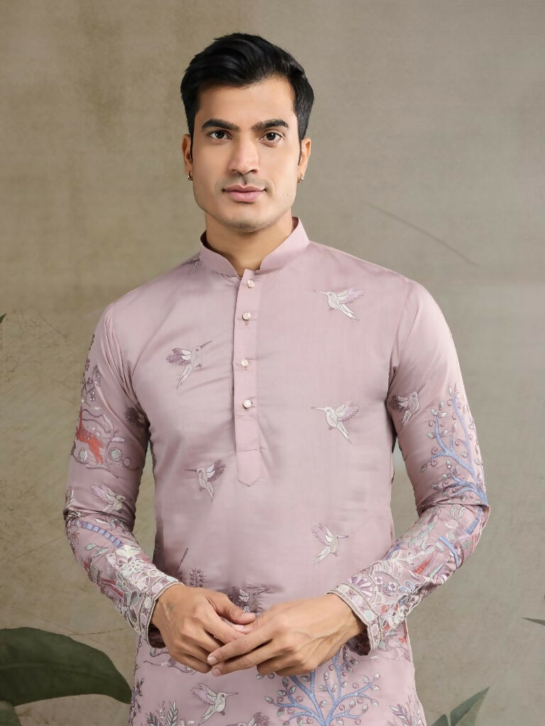 Vastranavya Peach Exclusive Festival Wear Viscose Silk Thread & Sequence Embroidered Work Kurta