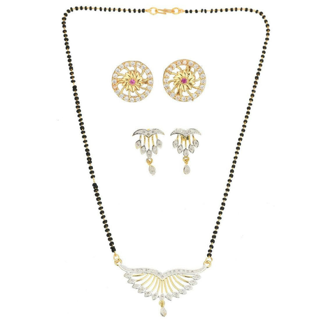 AanyaCentric Gold-Polished Mangalsutra with Pendant, 2 Pair Earrings