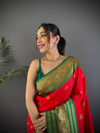 Joban Fashion Banarasi Red Woven Soft Silk Saree - Distacart