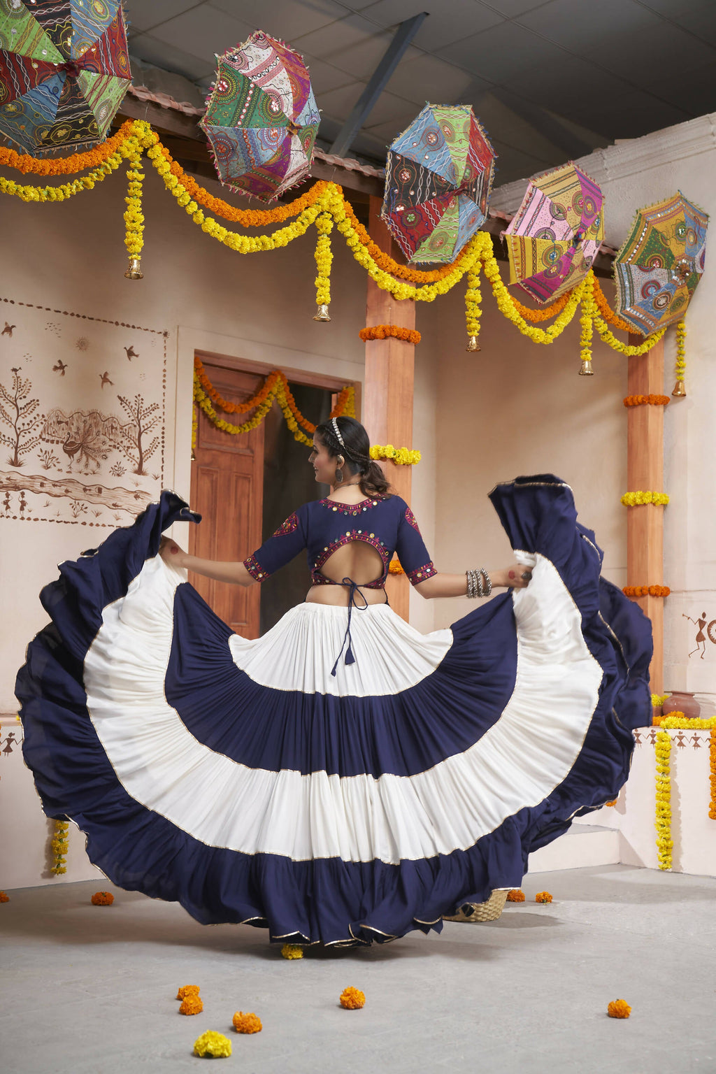 Multi Color Viscose Rayon Navratri Lehenga Choli with Dupatta - Raas