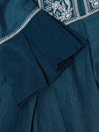 Teal Chinon Floral Embroidered Top with Bottom - Maanushi