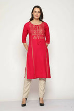Maai Rayon Hand Printed Kurta Red - Distacart
