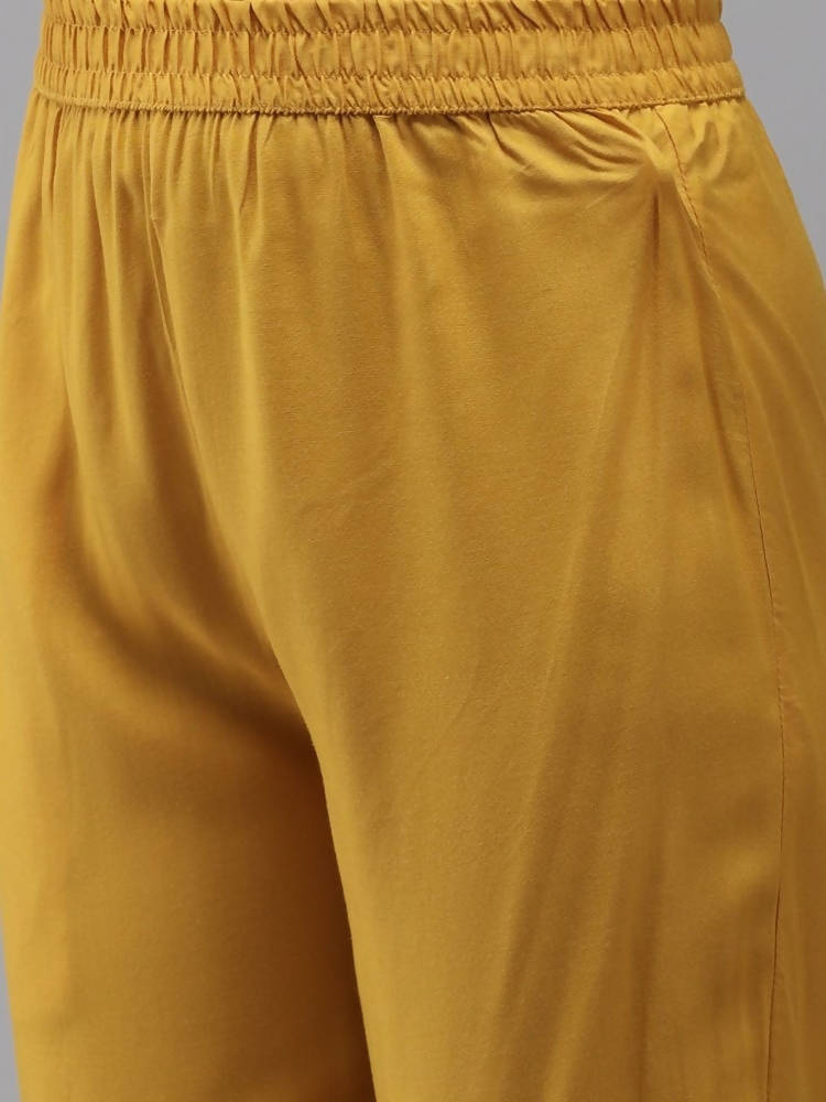 Yufta Women Yellow Floral Embroidered Regular Kurta with Palazzo & With Dupatta