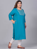 Sztori Women Yoke Design Flared Sleeves Thread Work Kurta