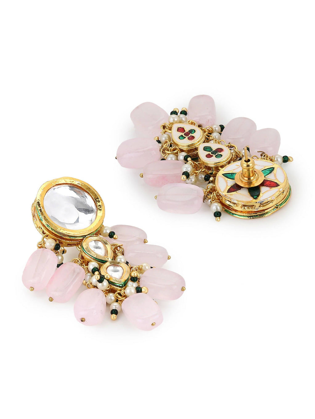 Gold-Toned White Kundan Contemporary Gold-Plated Drop Earrings - Ruby Raang - Distacart