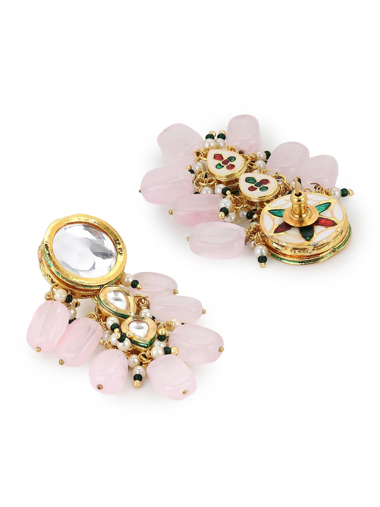 Gold-Toned White Kundan Contemporary Gold-Plated Drop Earrings - Ruby Raang - Distacart