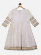 Ahalyaa Off White Chanderi Anarkali Kids Kurta With Dupatta For Girls